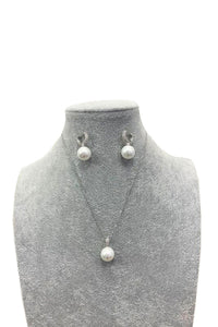 Pearl Drop Hoop Earring & Necklace Set - Silver