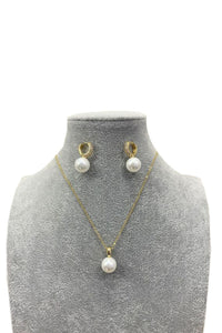 Pearl Drop Hoop Earring & Necklace Set - Gold