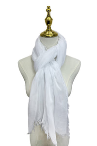 Plain Bamboo Hijab Scarf with Frayed Edge - White