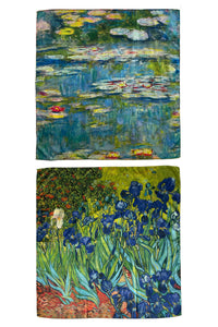 Van Gogh Irises and Monet Water Lily Reversible Silk Square Scarf