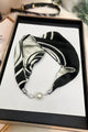 Monochrome Floral Print Pearl Magnetic Clasp Scarf