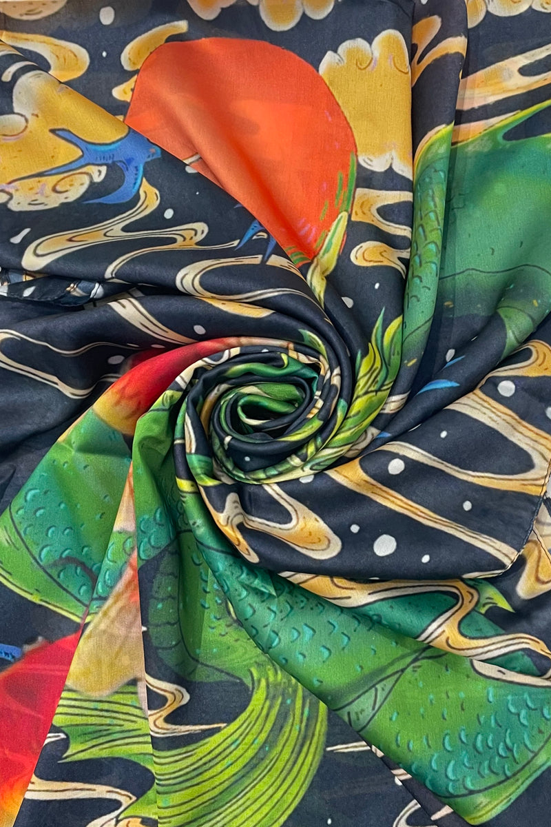 Japanese Dragon Print Silk Scarf Fashion Scarf World