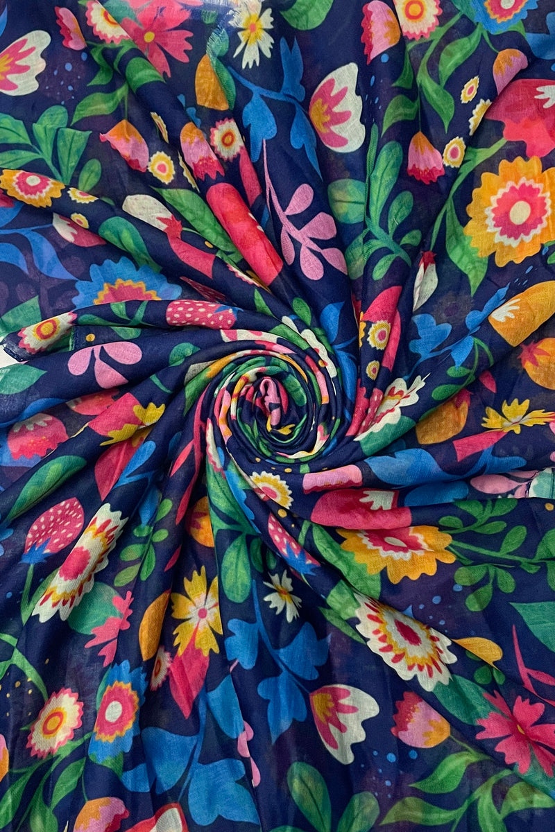 Frayed Floral Scarf in White
