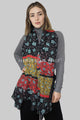 Colour Block Ivy Print Frayed Scarf - Black/Red