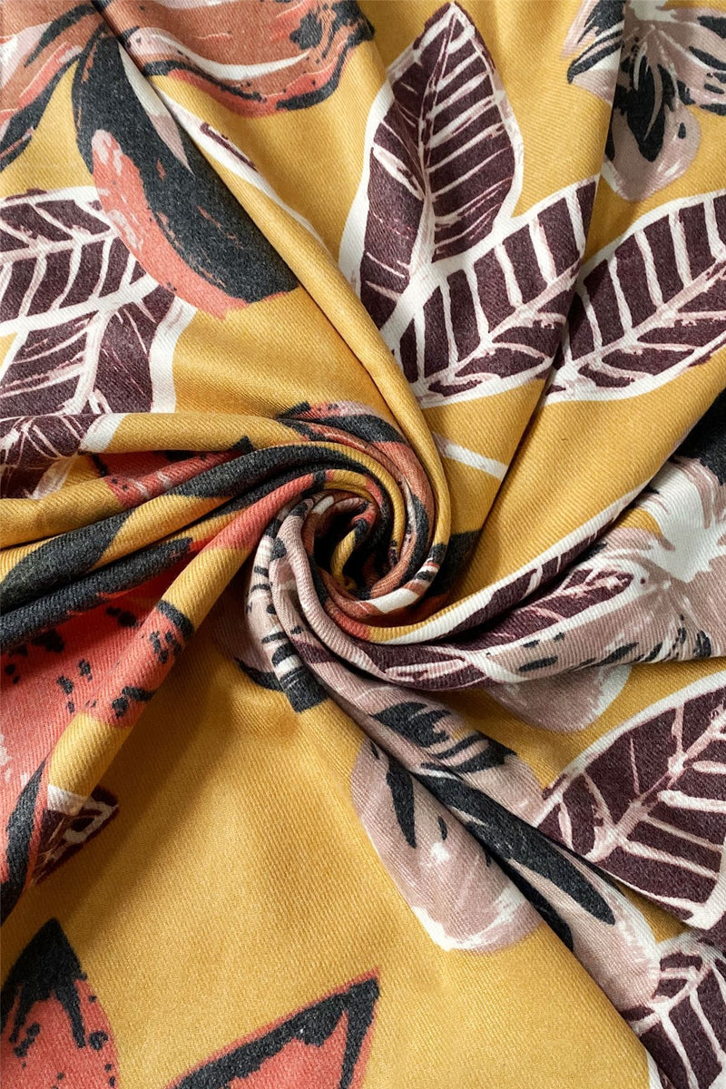 Tropical Leaf Floral Wool Scarf Mustard Fashion Scarf World