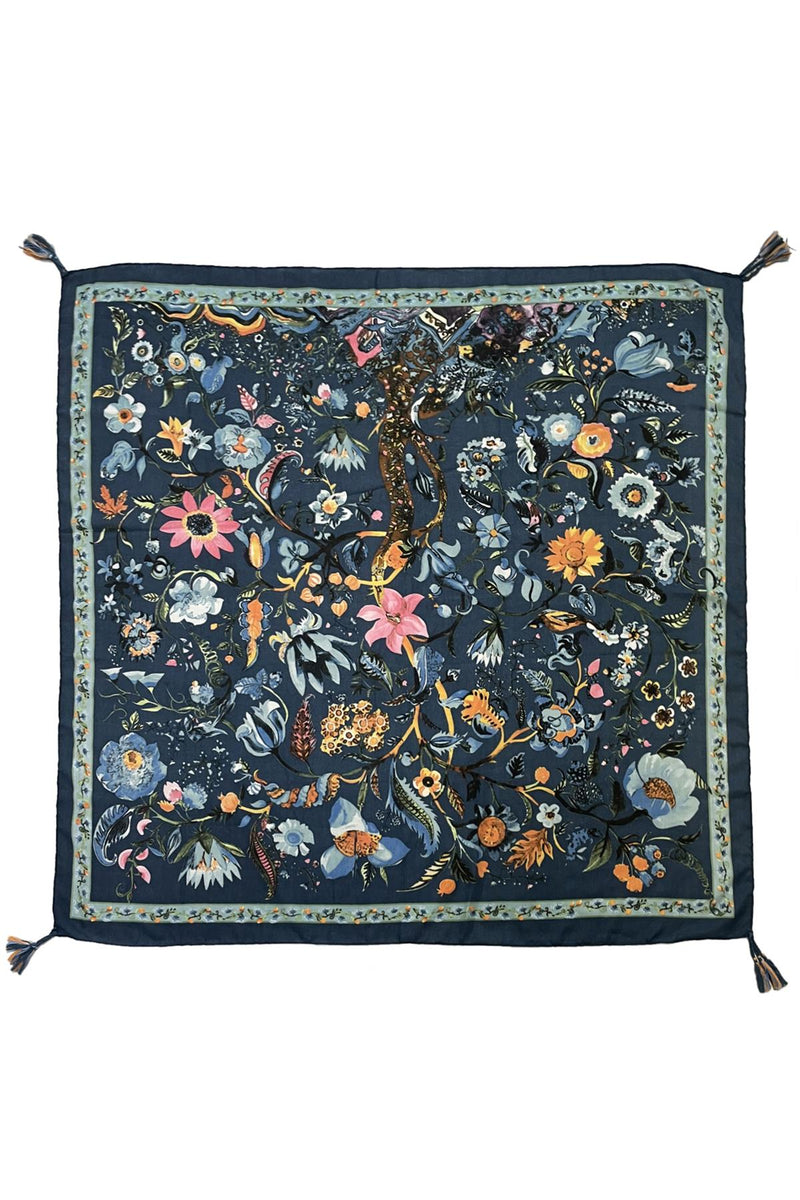 Enchanting Floral Square Tassel Scarf Fashion Scarf World