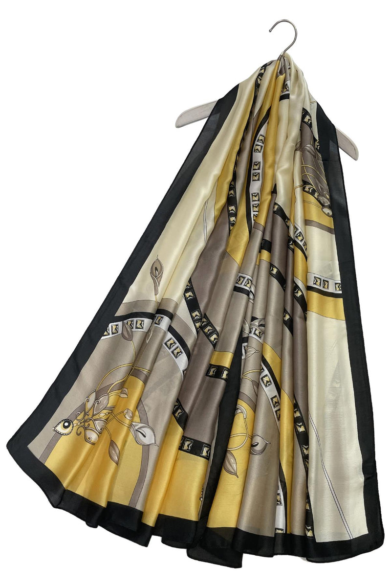 Elegant Swirl Border Print Silk Scarf Fashion Scarf World