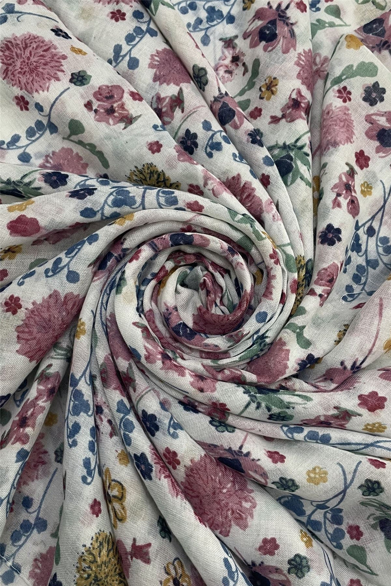 Ditsy Safflower Floral Print Tassel Scarf Fashion Scarf World