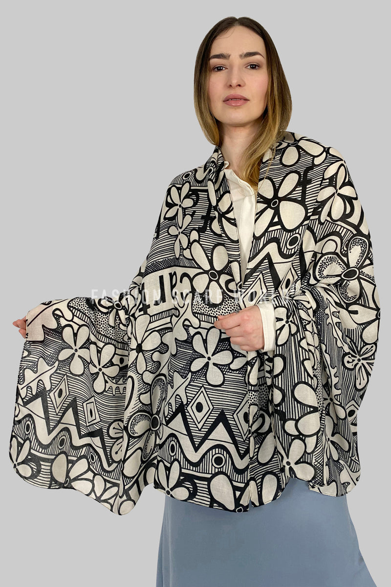 Funky Retro Floral Print Scarf with Text Fashion Scarf World