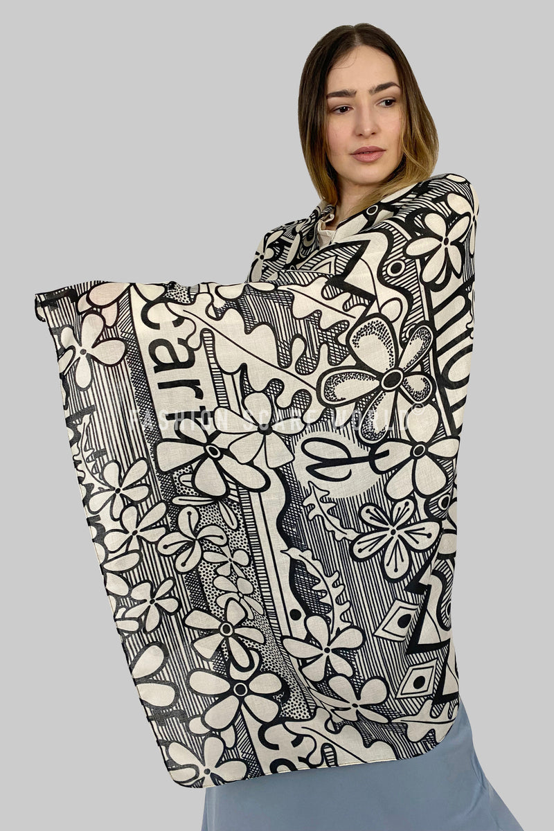 Funky Retro Floral Print Scarf with Text Fashion Scarf World