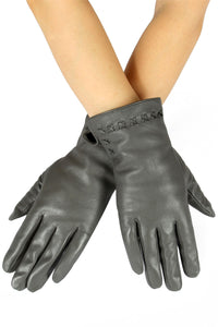 Cross Stitch Detail Leather Gloves - Fashion Scarf World