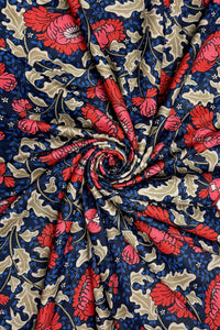 Red Flower William Morris Style Wool Frayed Scarf