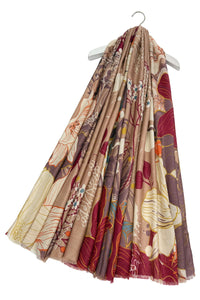 Beautiful Lily Flower Border Print Frayed Scarf