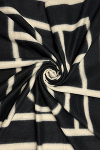 Large Geometric Block Print Wool Frayed Scarf