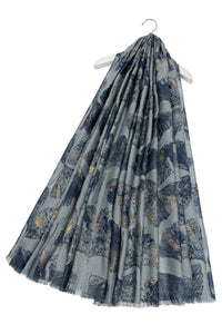 Ginkgo Leaf Gold Foil Shimmer Frayed Scarf