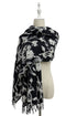 Monochrome Floral Print Wool Tassel Scarf