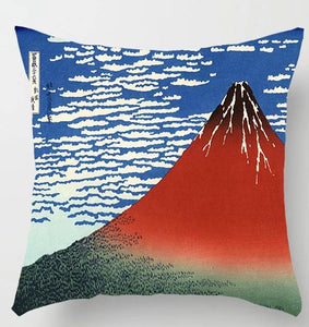 Hokusai Red Mount Fuji Cushion Cover