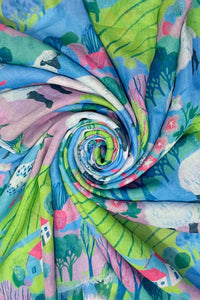 Cute Sheep & Farm Meadow Print Frayed Scarf