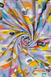 Bear & Camper Van Print Frayed Scarf