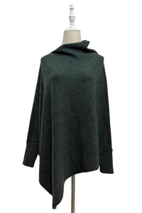 Plain Cuffed Diagonal Drape Wool Poncho