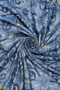 Decorative Gold Foil Floral Print Frayed Scarf