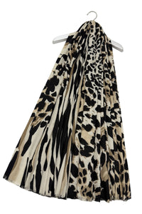 Animal Print Frayed Wool Scarf