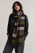 Stripy Border Wool Tassel Scarf - Mustard & White