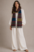 Aztec Wool Blend Tassel Scarf - Blue & Beige