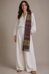 Aztec Wool Blend Tassel Scarf - Red & Purple