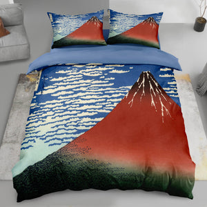 Hokusai Red Mount Fuji Japanese Duvet Cover Set
