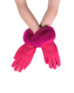 Faux Fur Trim Touchscreen Gloves