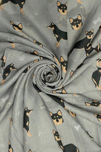 Husky Dog Print Frayed Scarf