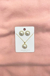 Elegant Pearl Stud Earring & Necklace Set - Gold