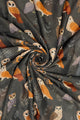 Mixed Owl & Leaf Print Frayed Scarf