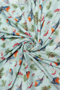 Robin & Berry Print Frayed Scarf