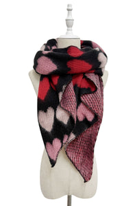 Love Heart Diagonal Edge Knitted Wool Scarf