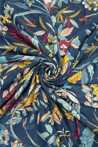 Botanical Mixed Floral Print Frayed Scarf