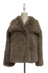 Oversized Lapel Faux Fur Sleeved Jacket