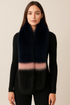 Stripe Long Faux Fur Collar - Navy Blue