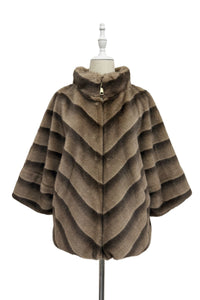Chevron Faux Fur Sleeved Jacket