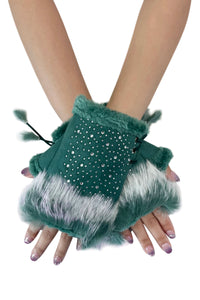 Diamante Real Fur Fingerless Mittens