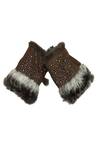 Diamante Real Fur Fingerless Mittens
