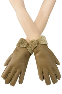 Bow Woolen Soft Leather Handmade Gloves