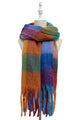 Multi Check Print Wool Tassel Scarf