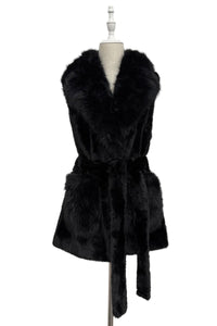 Faux Fur Long Gilet with Belt