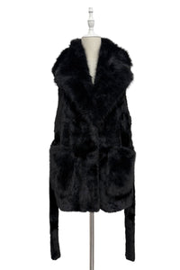 Faux Fur Long Gilet with Belt