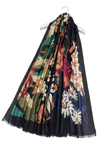 Bold Mixed Floral Print Frayed Scarf