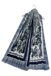 Tranquil Garden Print Wool Frayed Scarf