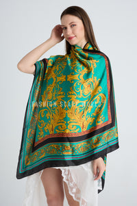 Traditional Floral Border Print Silk Scarf