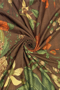 Bold Camellia Flower Print Frayed Scarf